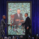 Former U.S. President Barack Obama stands artist Kehinde Wiley next to his newly unveiled portrait during a ceremony at the Smithsonian’s National Portrait Gallery, on February 12, 2018 in Washington, DC. The portraits were commissioned by the Gallery, for Kehinde Wiley to create President Obama’s portrait, and Amy Sherald that of Michelle Obama. (Mark Wilson/Getty Images)